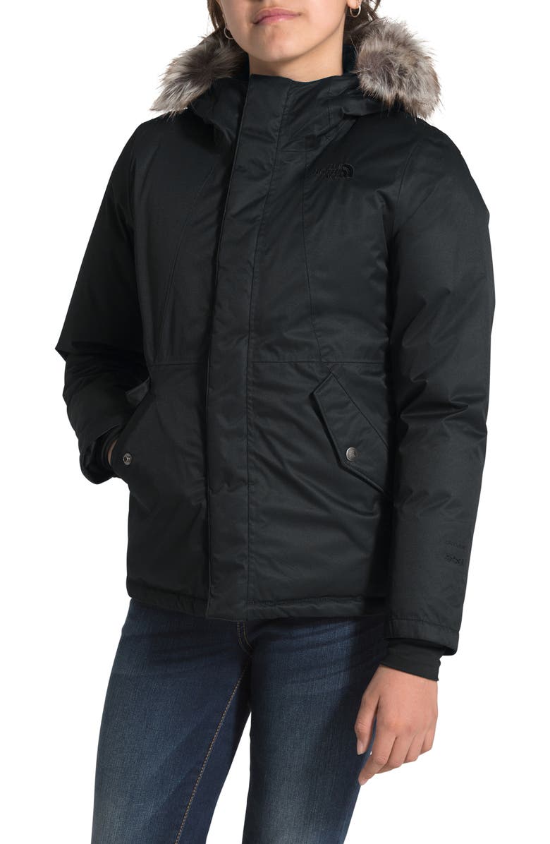 The North Face Greenland Waterproof 550 Fill Power Down Jacket with Faux Fur Trim, Alternate, color, 