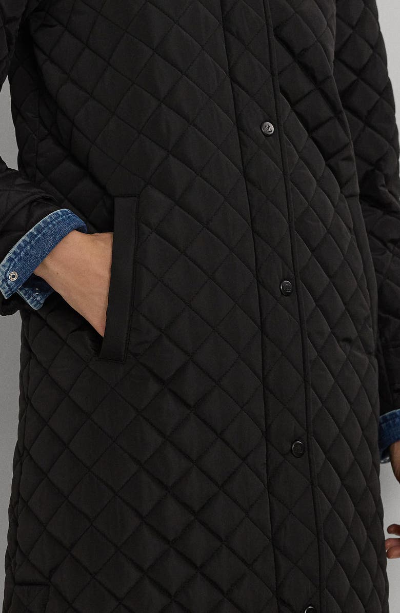 Lauren Ralph Lauren Quilted Hooded Long Coat, Alternate, color, Black