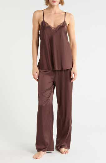 Lace Trim Satin Camisole & Pants Pajamas