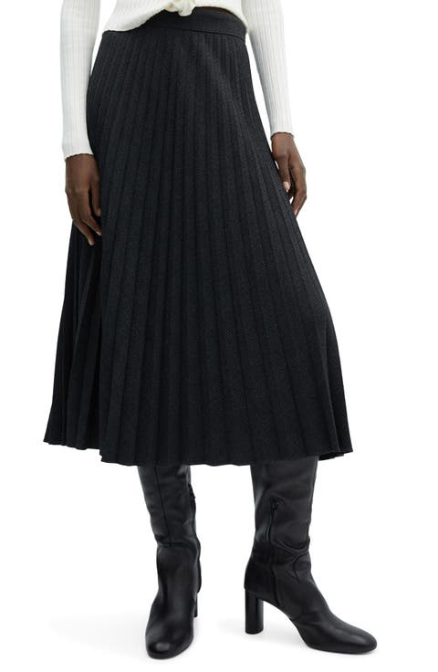 Check Pleated Midi Skirt