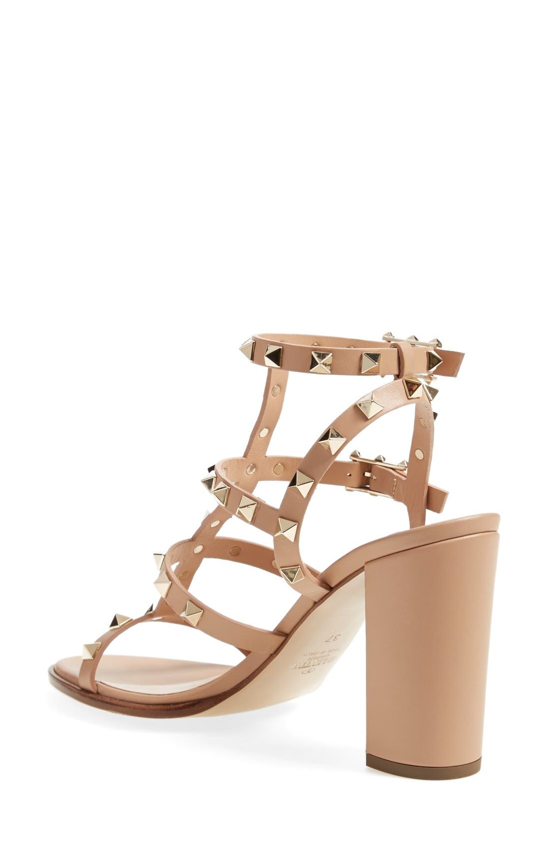 'Rockstud' T-Strap Sandal, Alternate, color, BEIGE LEATHER