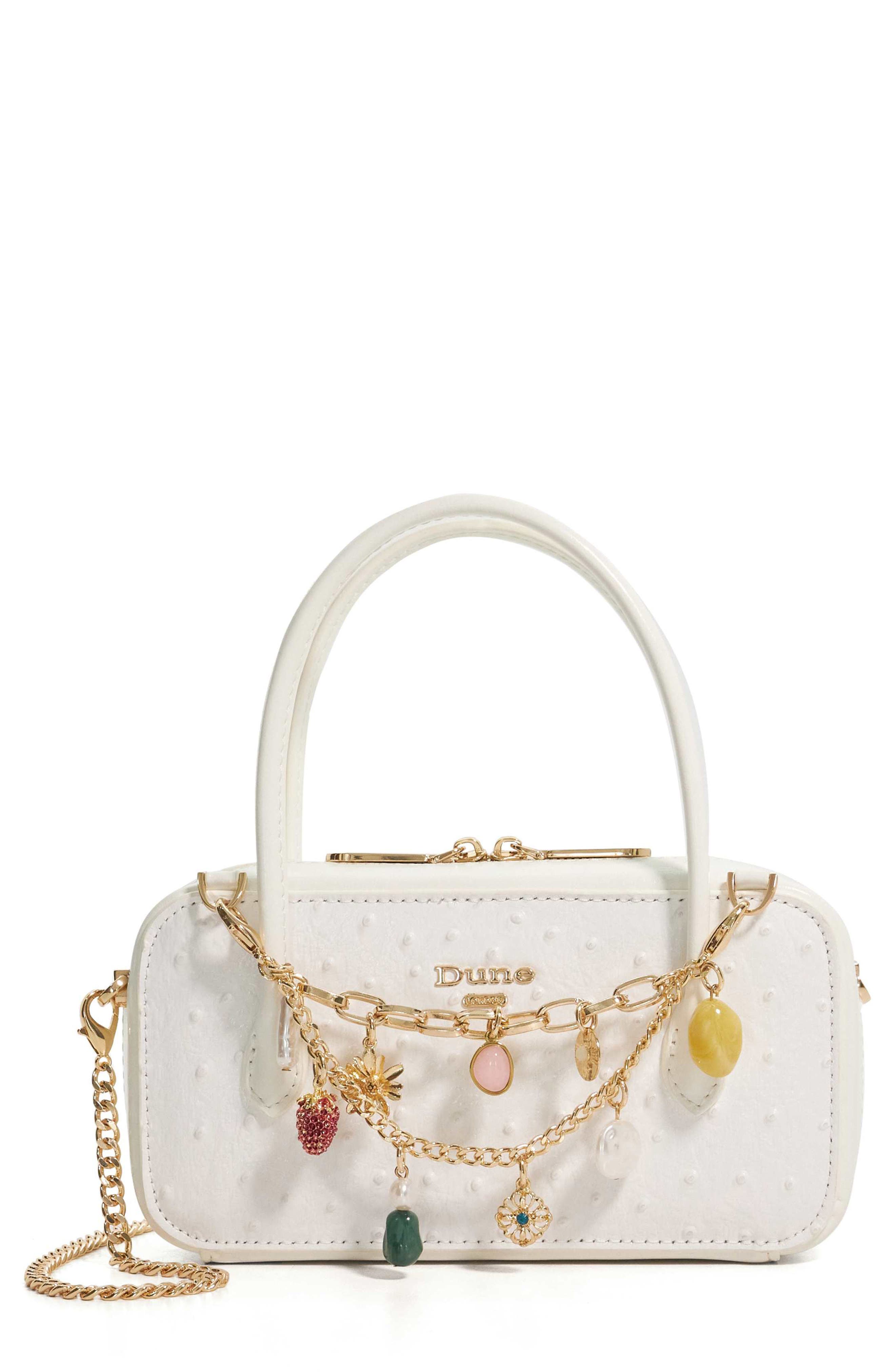 Dune London Song Leather To Handle Bag, Main, color, White