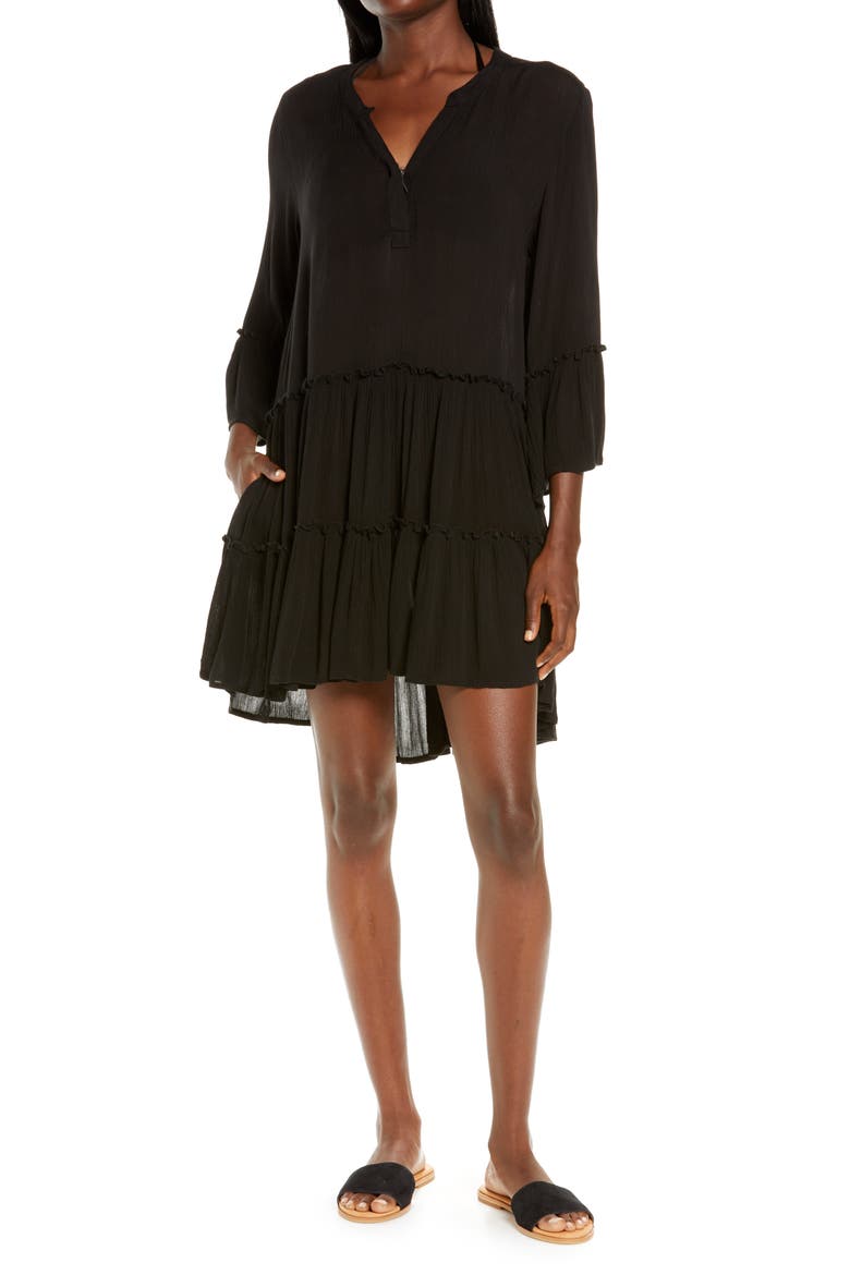 V-Neck Cover-Up Dress, Main, color, BLACK