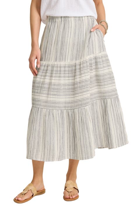 Luminous Tide Cotton Tiered Midi Skirt