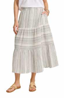 Luminous Tide Cotton Tiered Midi Skirt