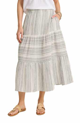 Luminous Tide Cotton Tiered Midi Skirt
