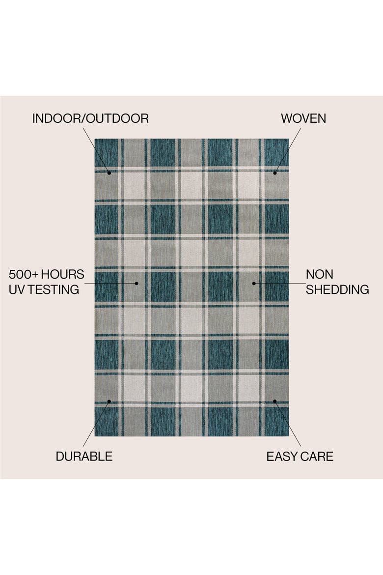 Sabine Traditional Farmhouse Bold Gingham Indoor/Outdoor Area Rug, Alternate, color, Turquoise/Cream