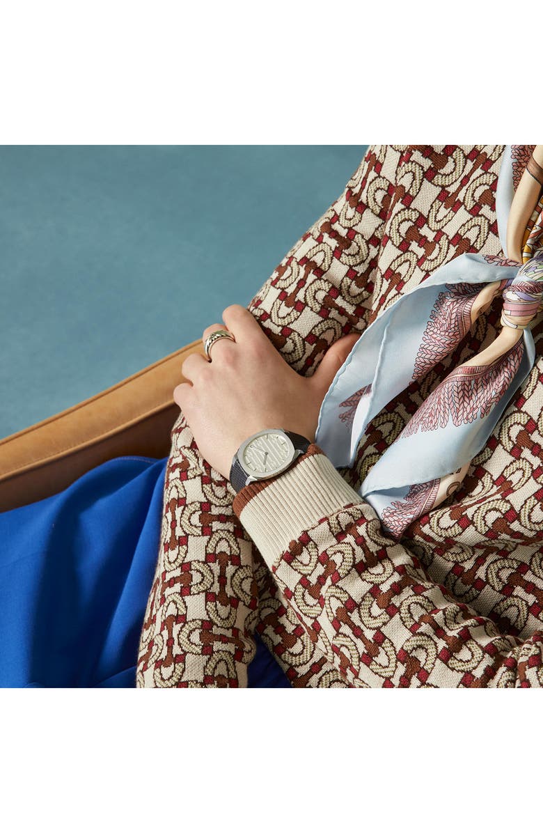 Gucci 25H Leather Strap Watch, 38mm, Alternate, color, 