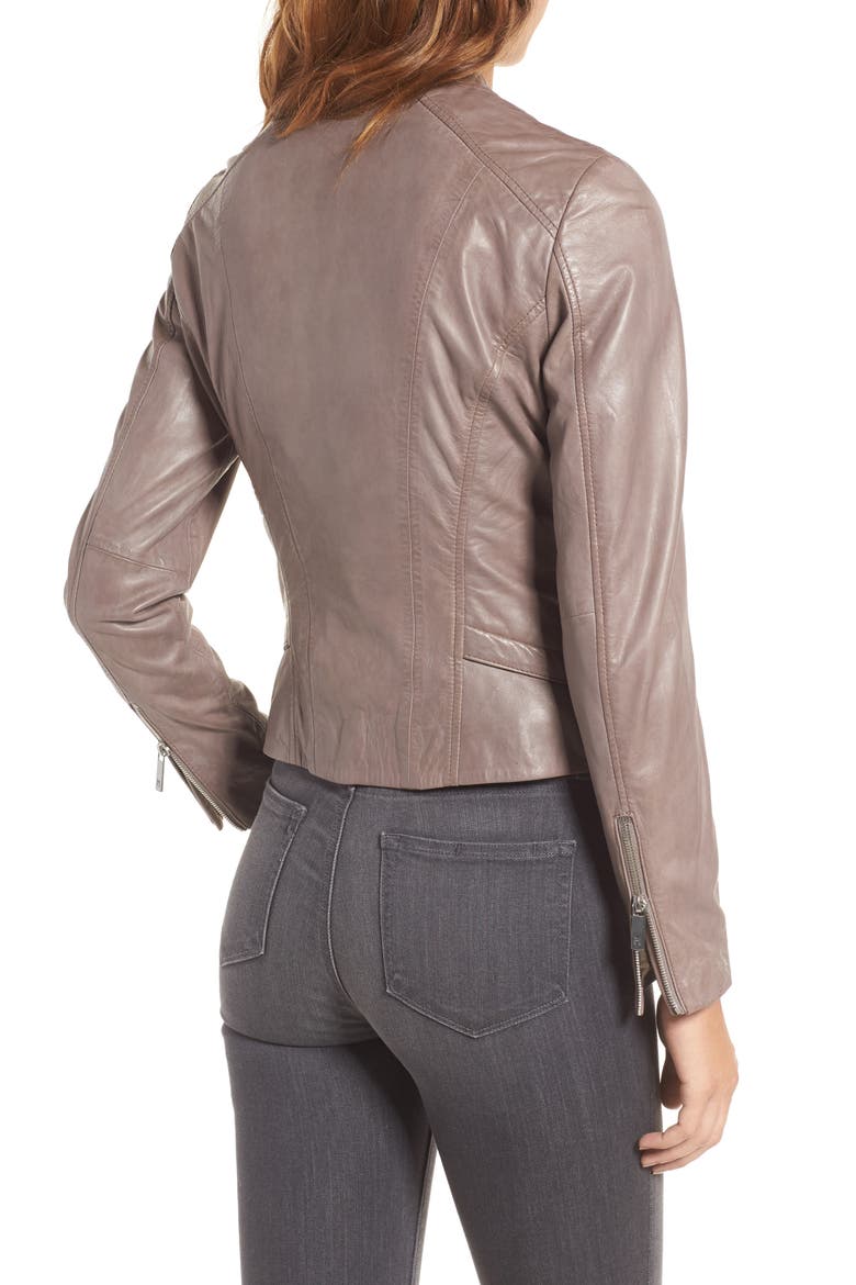 Leather Lambskin Leather Moto Jacket, Alternate, color, GREY