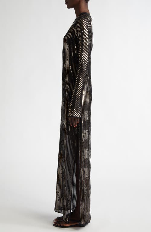 Shop Johanna Ortiz Actitud Nautica Sequin Long Sleeve Tunic Dress In Black/dark Gold