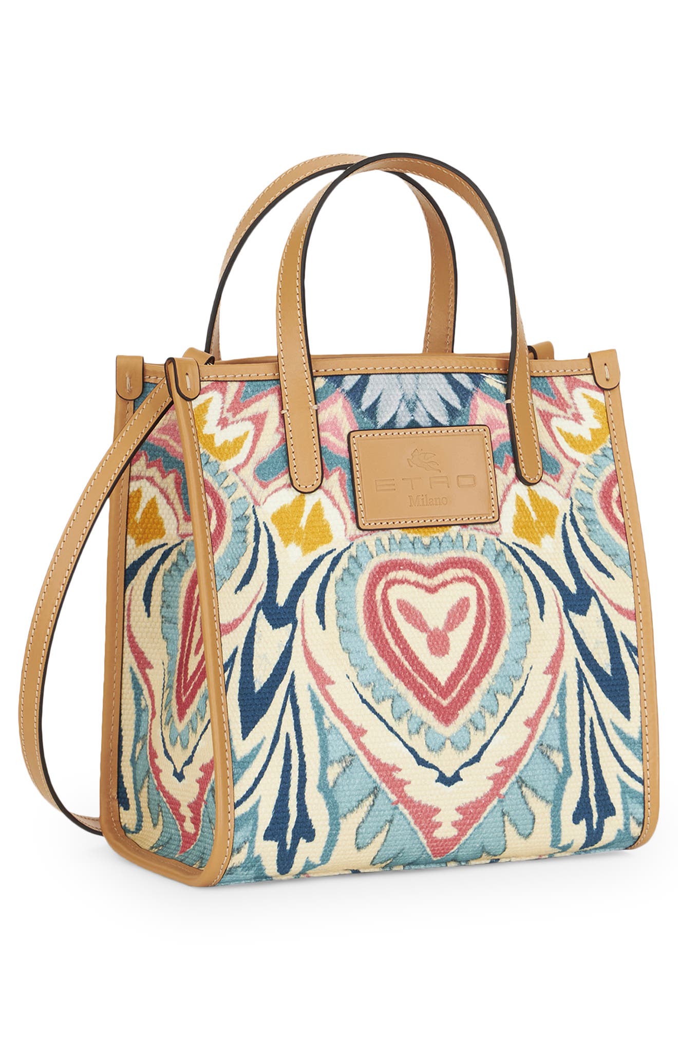 Etro Globetrotter Heart Print Shopping Tote, Alternate, color, 