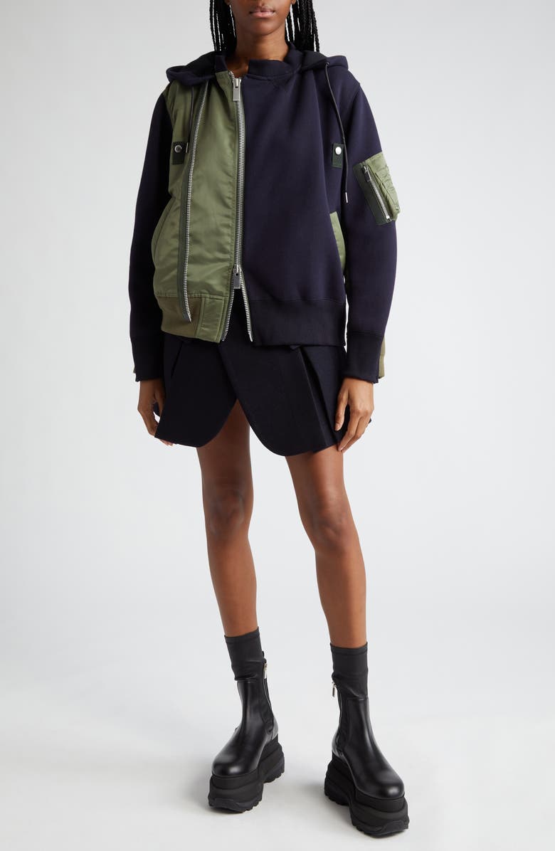 Sacai Nylon & Cotton Blend Sponge Hoodie Jacket, Alternate, color, 