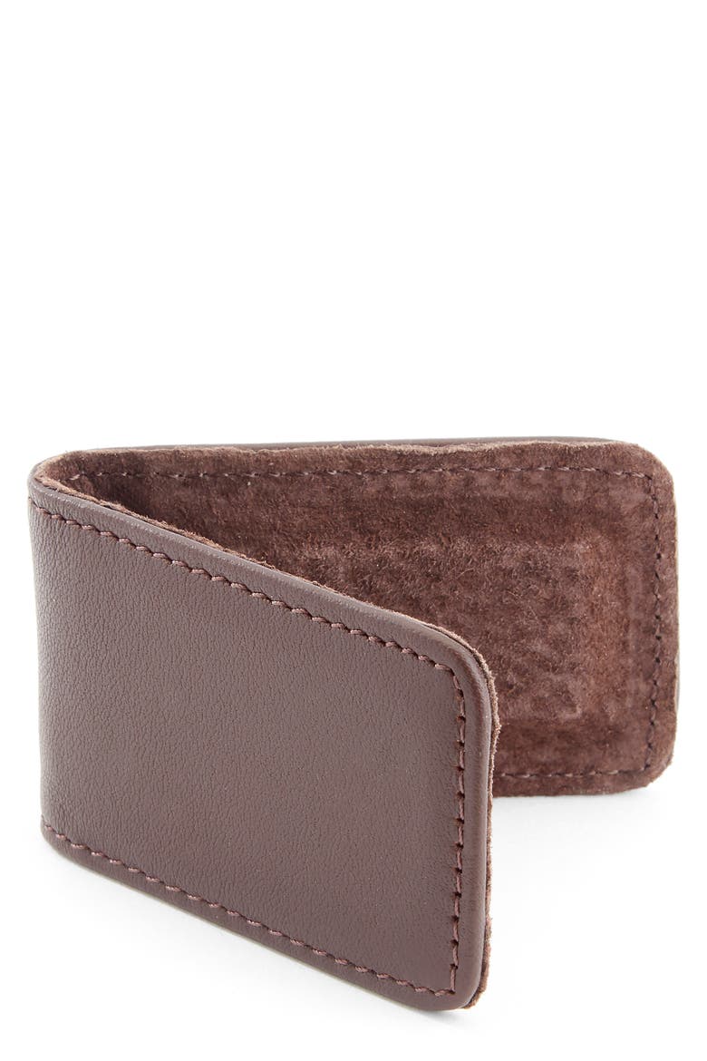Personalized Money Clip Card Case, Main, color, BROWN- SILVER FOIL