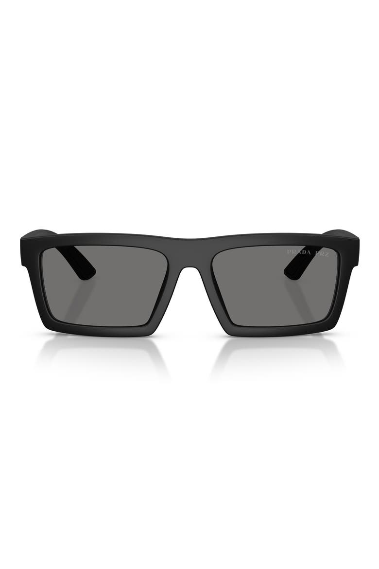 58mm Polarized Rectangular Sunglasses, Main, color, MATTE BLACK