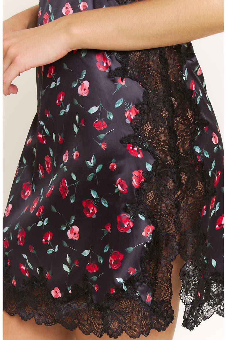 Garden of Eden Lace Trim Satin Chemise, Alternate, color, DARK ROSES