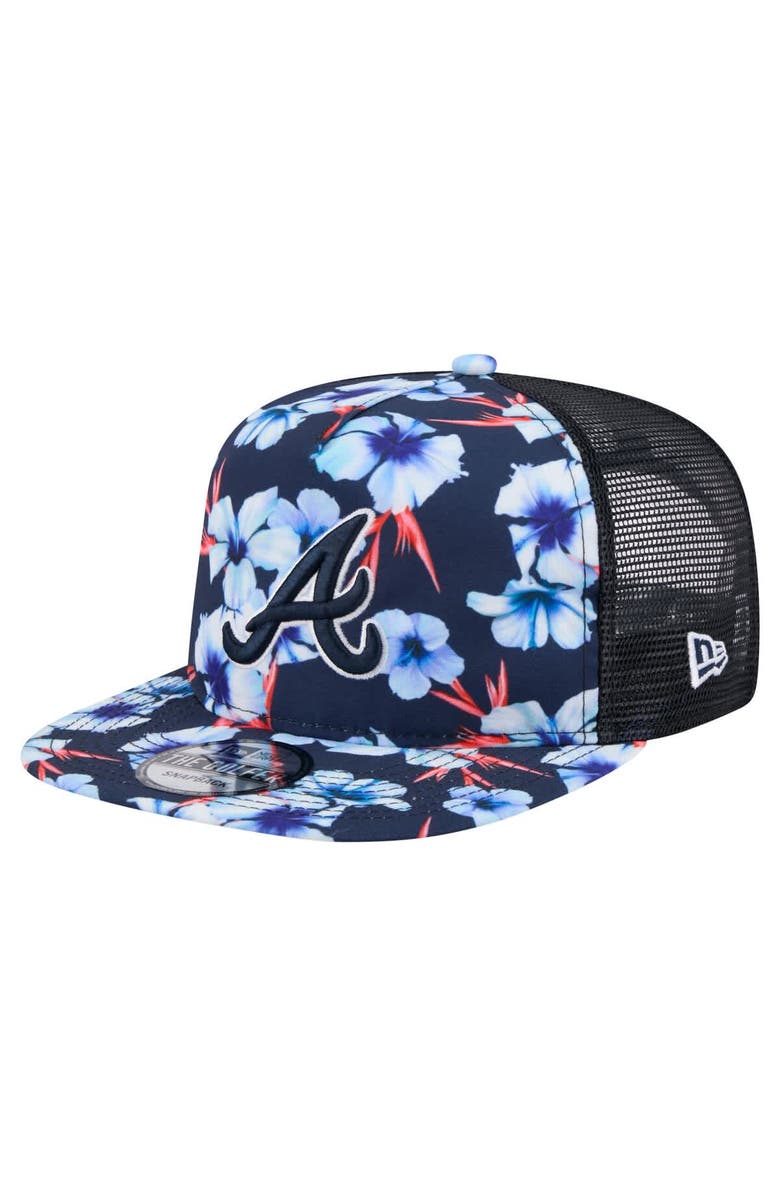 New Era Men's New Era Navy Atlanta Braves Adventure Pattern Golfer Trucker Snapback Hat, Main, color, 
