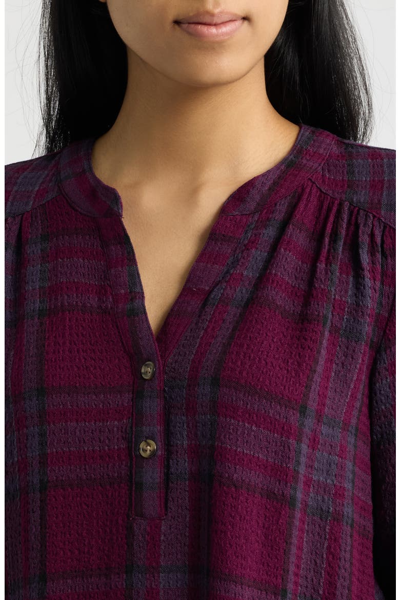 Roll Sleeve Plaid Top, Alternate, color, TAWNY PORT/ BLACK PLAID