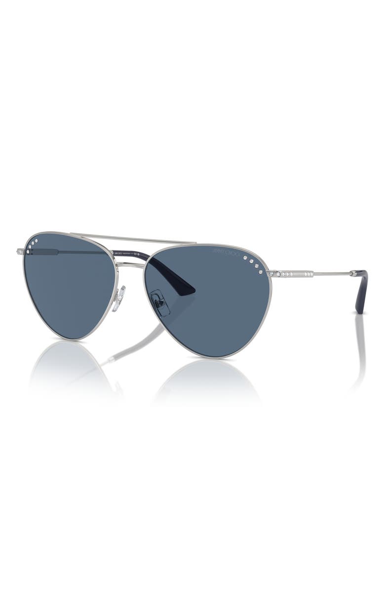 Jimmy Choo 60mm Pilot Sunglasses, Alternate, color, Silver / Dark Blue