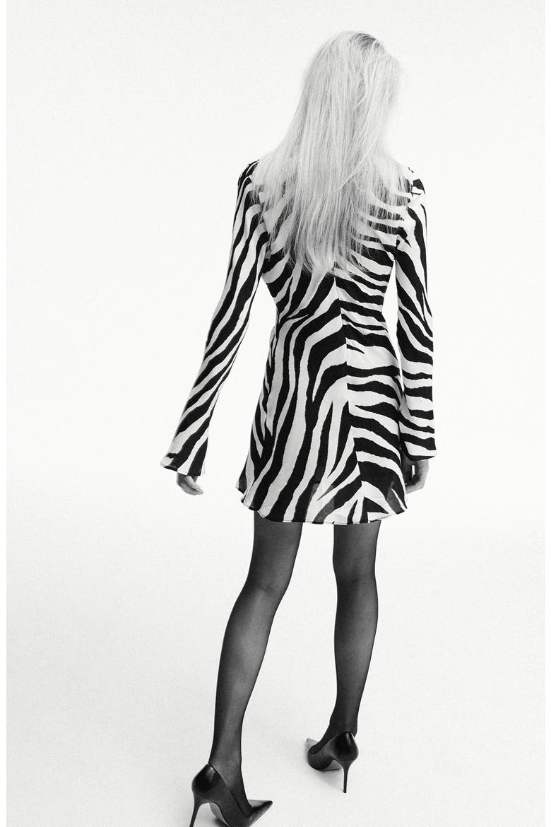 Zebra Print Flared Sleeve Minidress, Alternate, color, BLACK