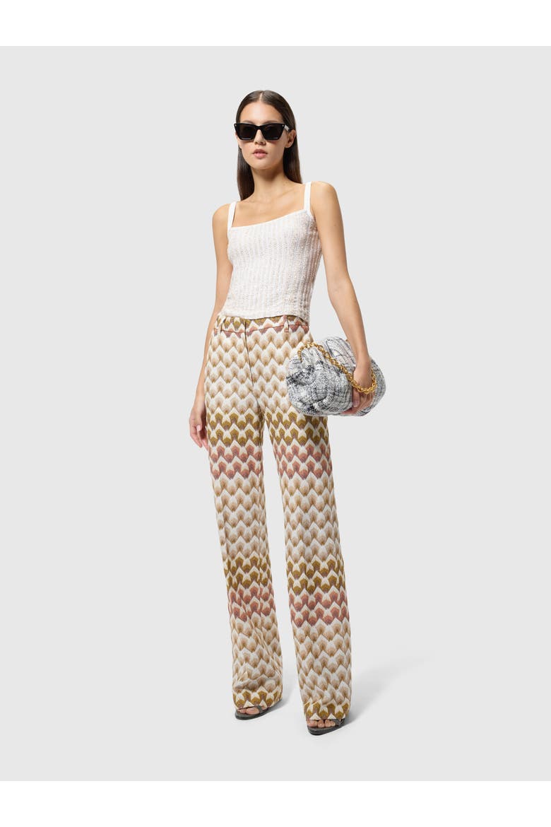 Straight-leg Viscose Lamé Trousers With Lace Motif, Alternate, color, Gold& Beige