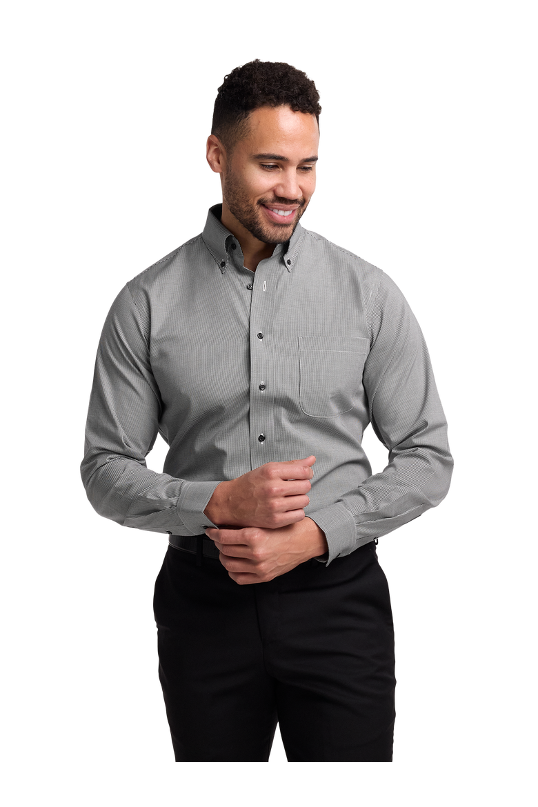 Cotton Buttondown Collar Twill Slim Contrast Trim Button Cuff Long Sleeve Shirt, Alternate, color, Black