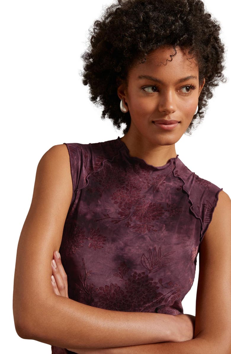 NEXT Lettuce Hem Sleeveless Flocked Floral Print Top, Alternate, color,