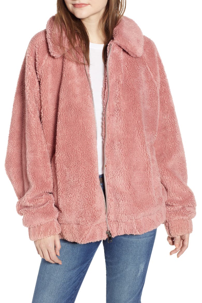 Batwing Teddy Fleece Jacket, Main, color, PINK
