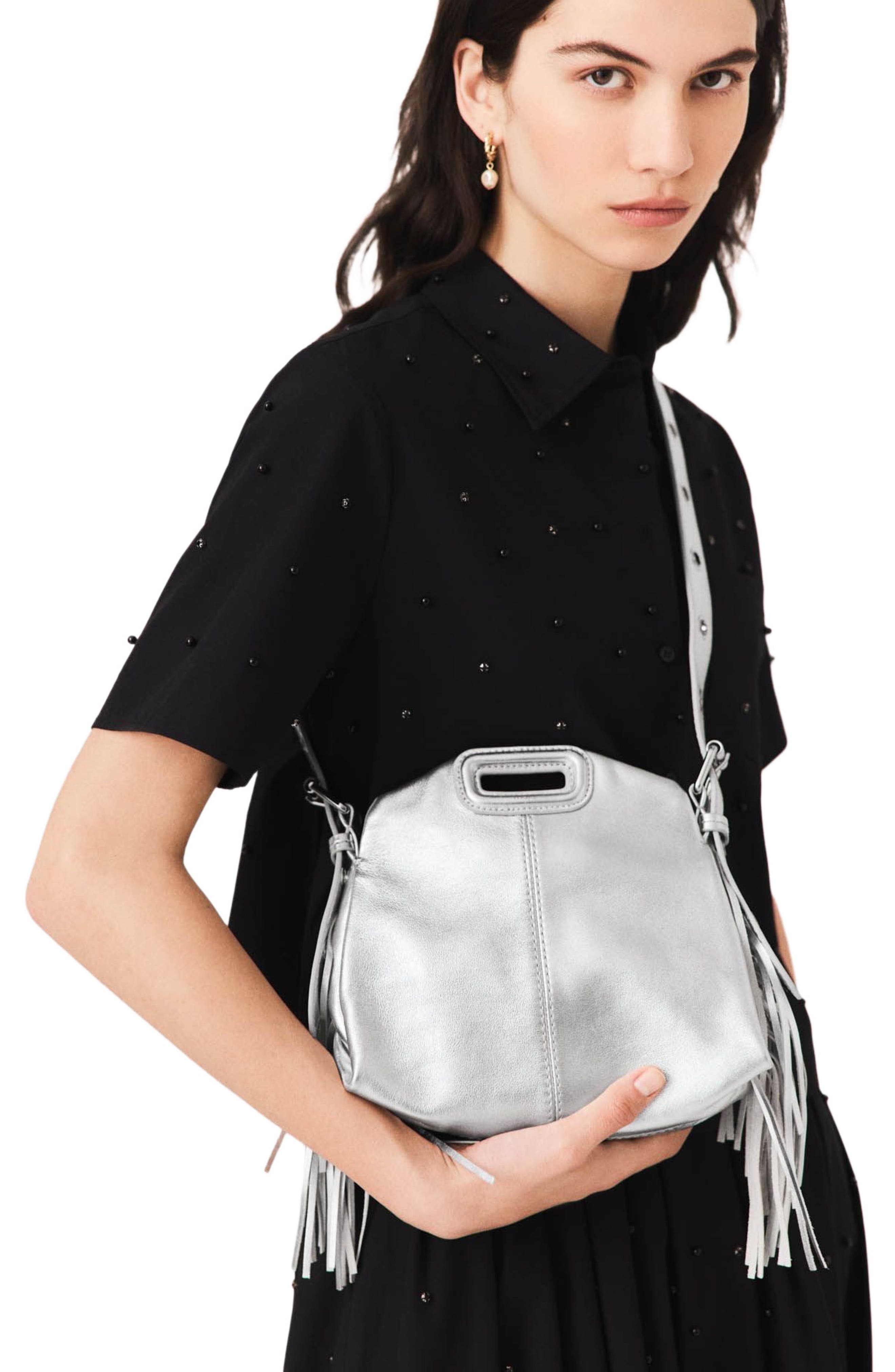 Miss M mini metallic leather bag, Alternate, color, SILVER