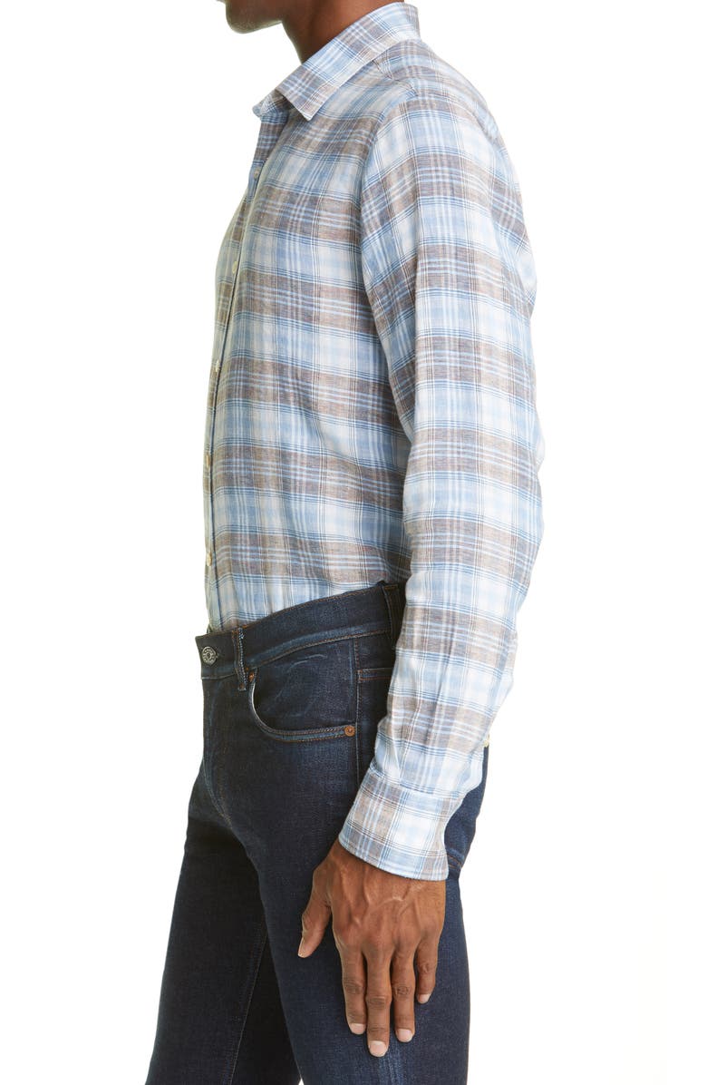 Canali Classic Fit Plaid Linen Button-Up Shirt, Alternate, color,