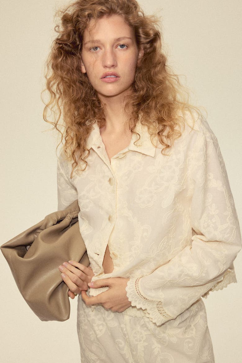 Embroidered Cotton Jacket, Alternate, color, Light beige