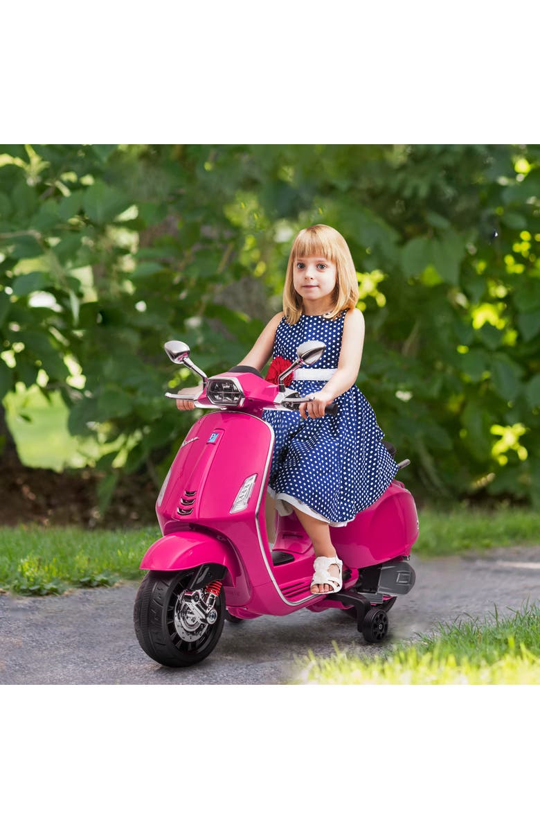 Qaba Vespa 6V Kids Electric Motorcycle with Music, FM Radio, Headlight, Single Button Start, Alternate, color, Pink