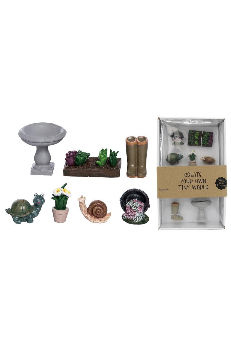 Resin Mini Garden Figurines in Box Set of 7 Multicolored for Spring Home Decor, Main, color, Multicolored