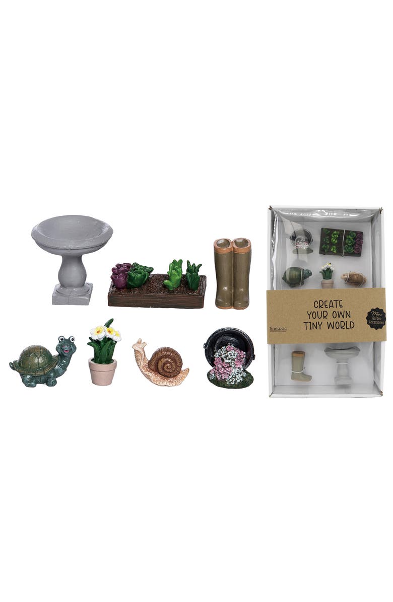 Transpac Resin Mini Garden Figurines in Box Set of 7 Multicolored for Spring Home Decor, Main, color, Multicolored