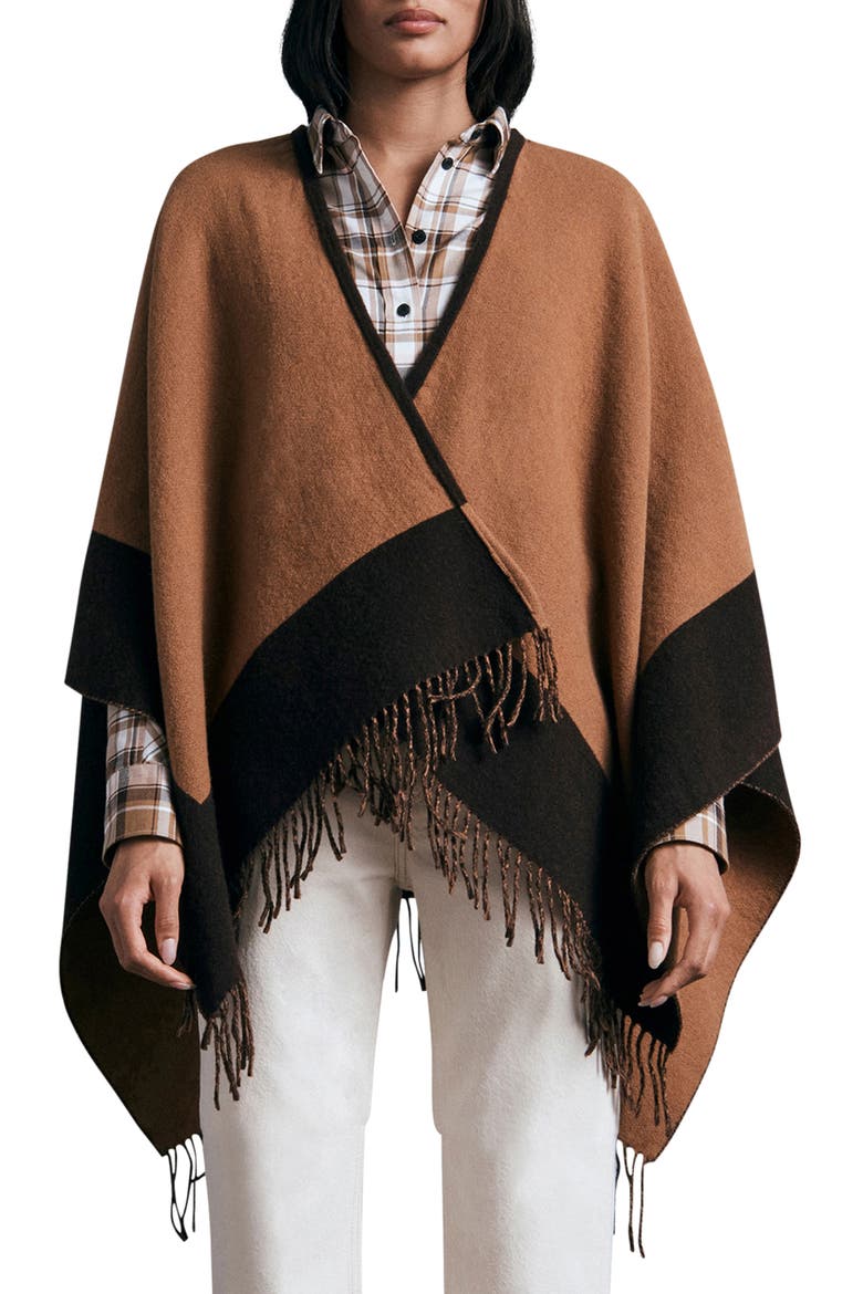 Highlands Reversible Wool Blend Poncho, Alternate, color, ESPRESSO
