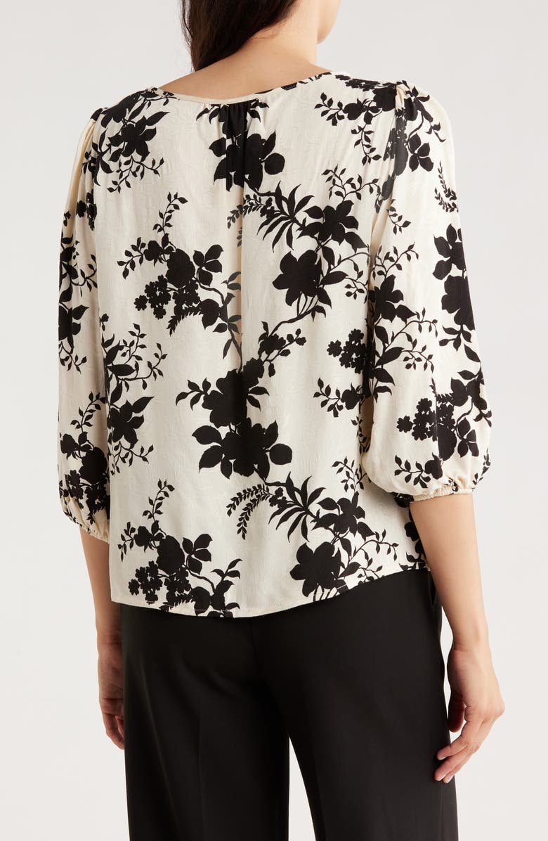 Renee C Floral Balloon Sleeve Twist Front Top, Alternate, color, Ivory