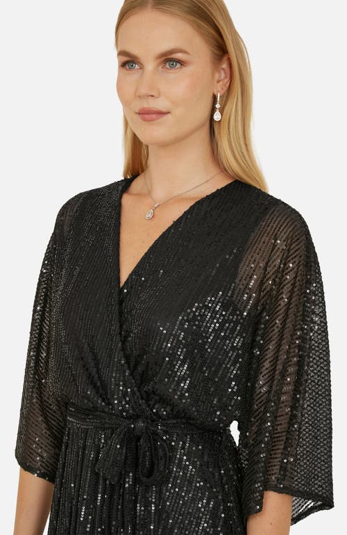 Yumi Sequin Kimono Midi Wrap Dress In Black