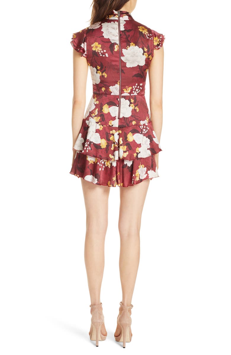 Alice + Olivia Lashay Tie Neck Silk Minidress, Alternate, color,