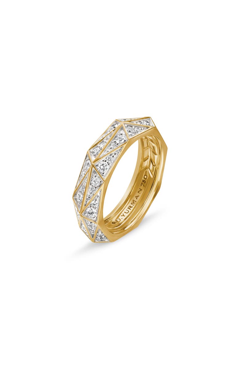 David Yurman Men's Torqued Faceted Band Ring in 18K Yellow Gold with Pavé Diamonds, Alternate, color,