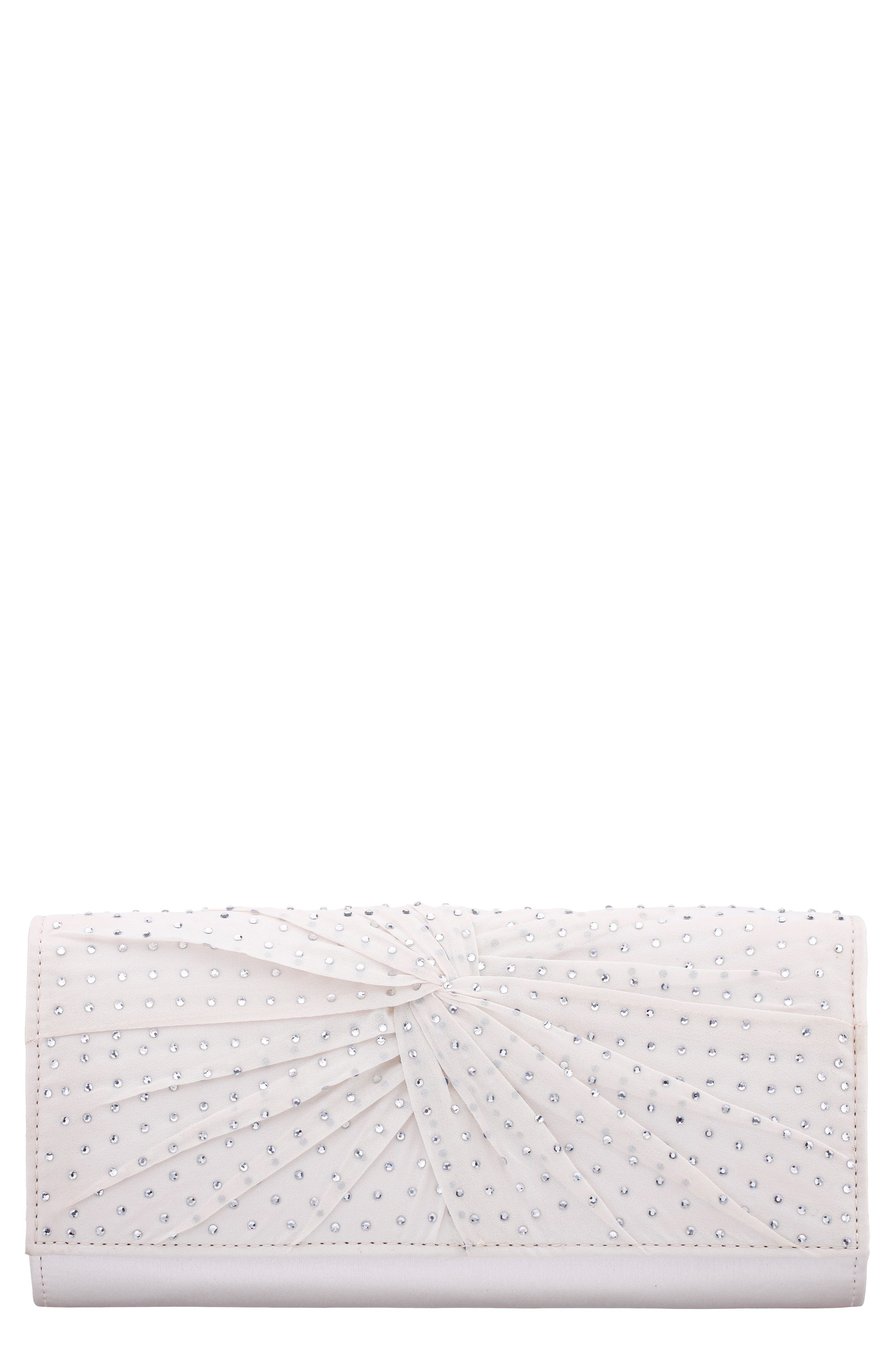 Nina Unique Crystal Clutch, Main, color, Ivory