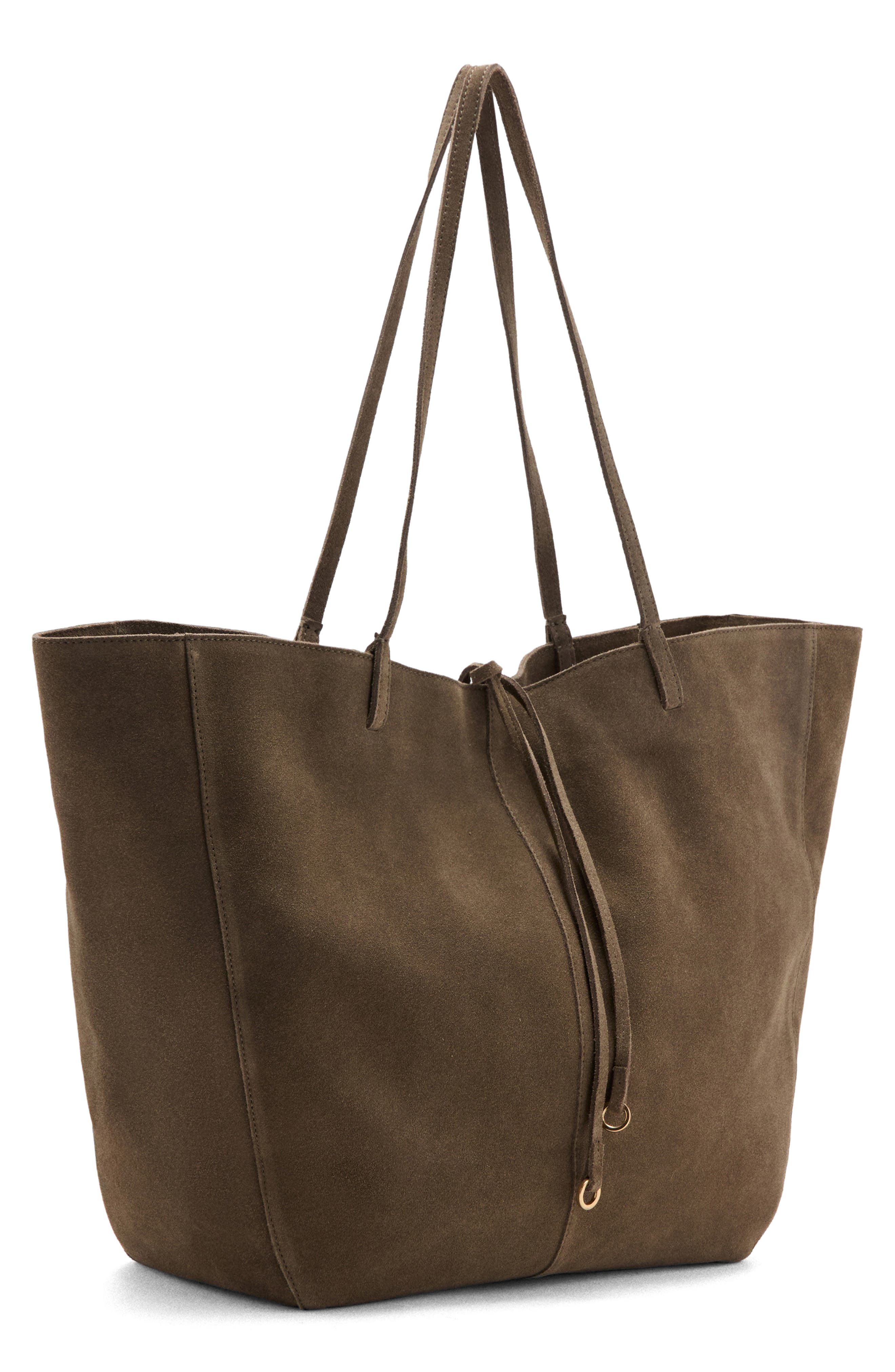 Suede Shopper Bag, Alternate, color, KHAKI GREEN