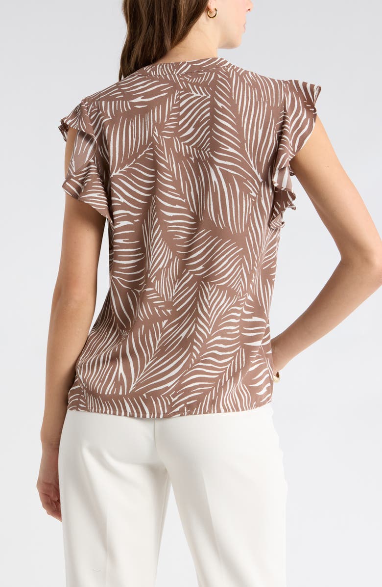 NORDSTROM RACK Tie Neck Ruffle Cap Sleeve Top, Alternate, color, Brown Lentil Palmetto Print