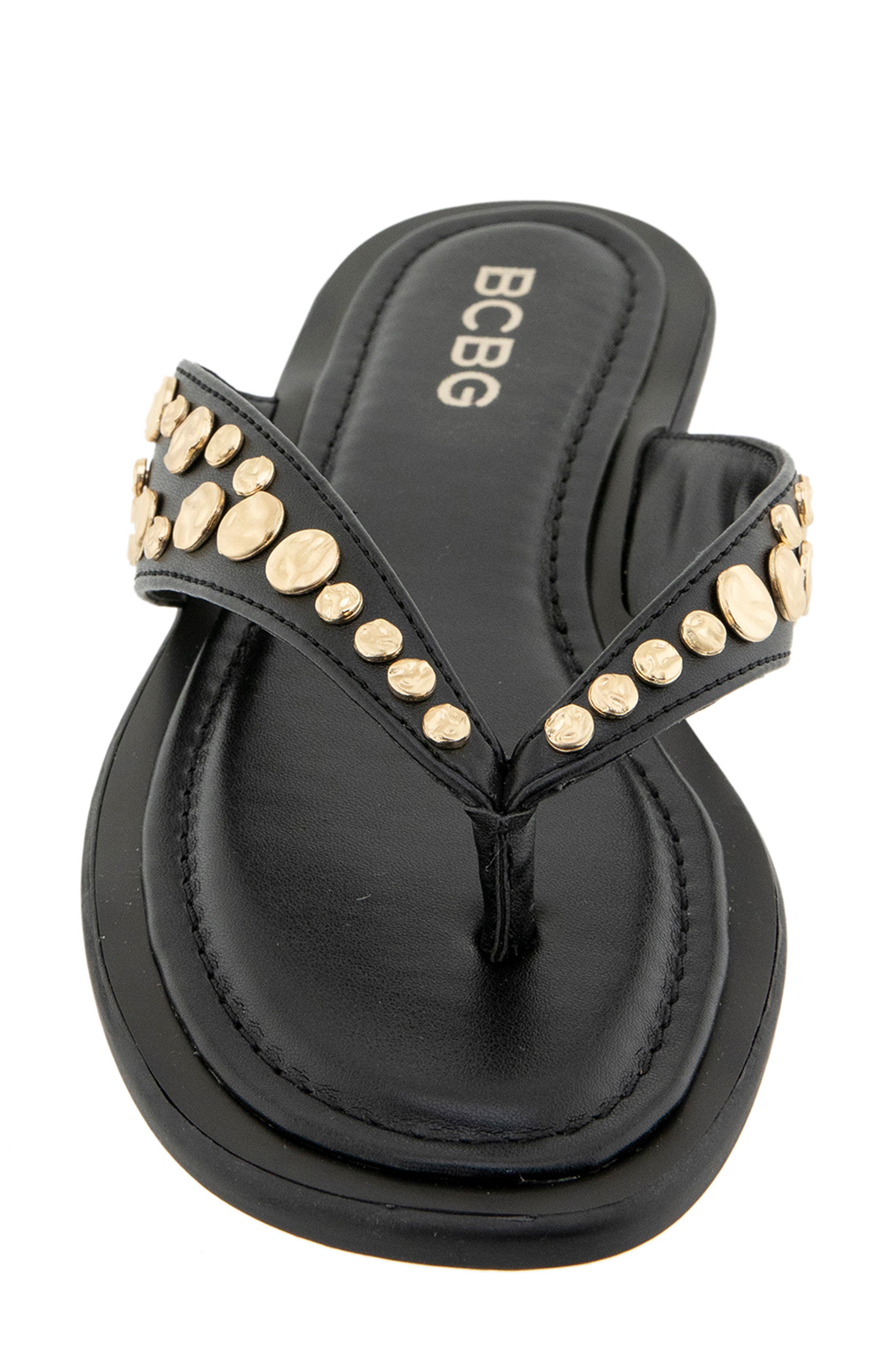 BCBG Zelilya Studded Flip Flop, Alternate, color, Black
