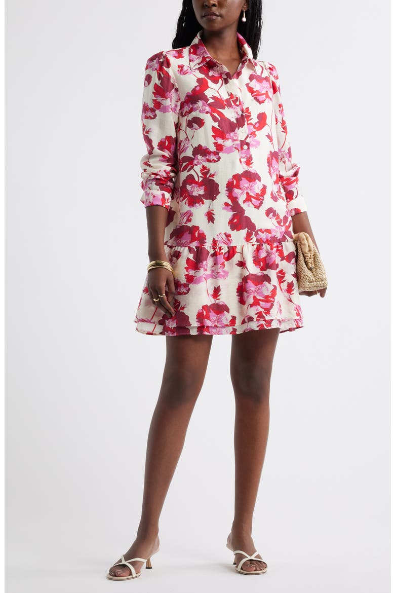 Floral Print Shirtdress, Alternate, color, IVORY- RED BLOOMING COSMOS