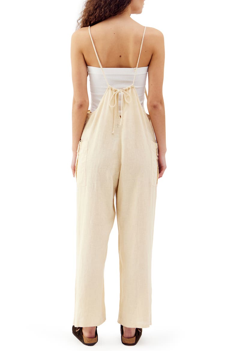 Linen Blend Overalls, Alternate, color, BISCOTTI