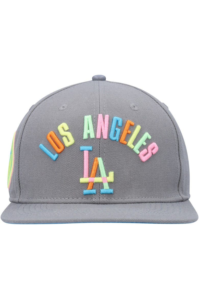 Men's Pro Standard  Gray Los Angeles Dodgers Washed Neon Snapback Hat, Alternate, color, Gray
