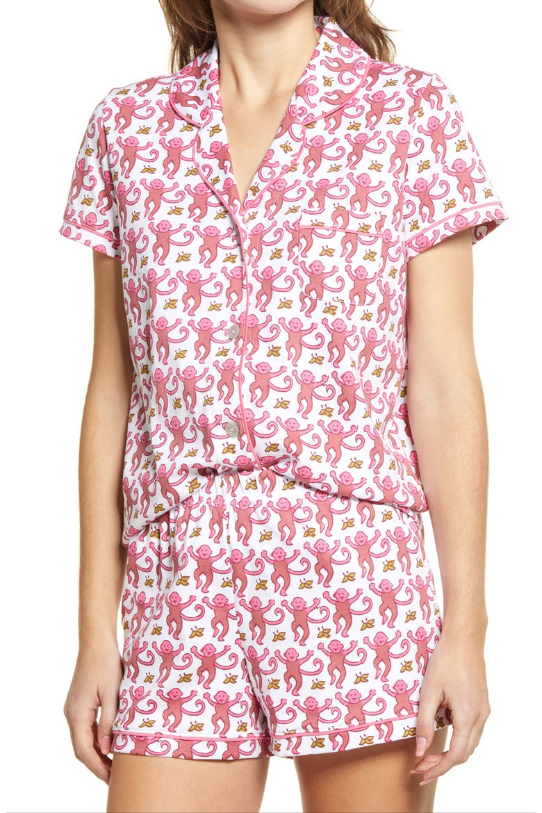 Monkey Polo Short Pajamas, Alternate, color, PINK
