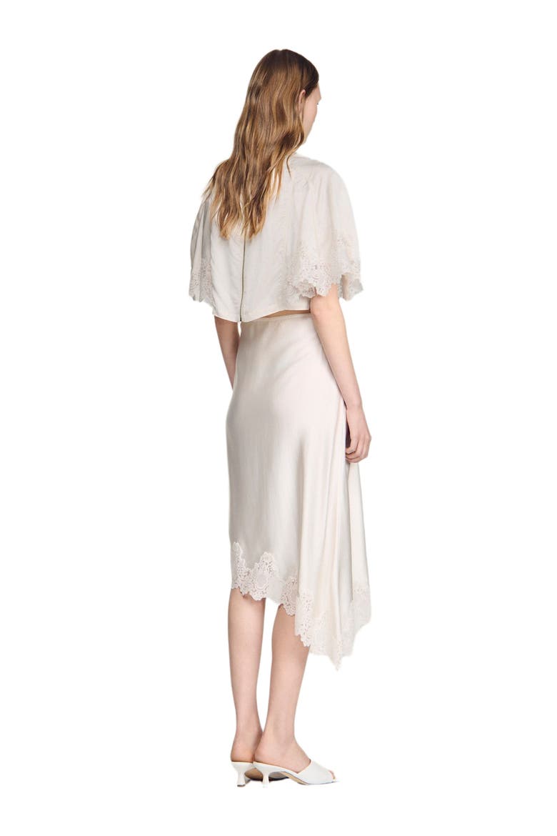 Asymmetrical satin skirt with lace, Alternate, color, Ecru