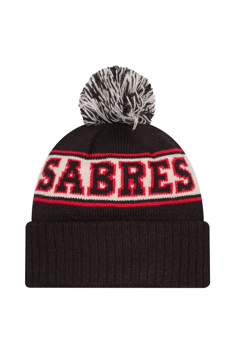 Men's New Era  Black Buffalo Sabres Retro Cuffed Knit Hat with Pom, Alternate, color, Black