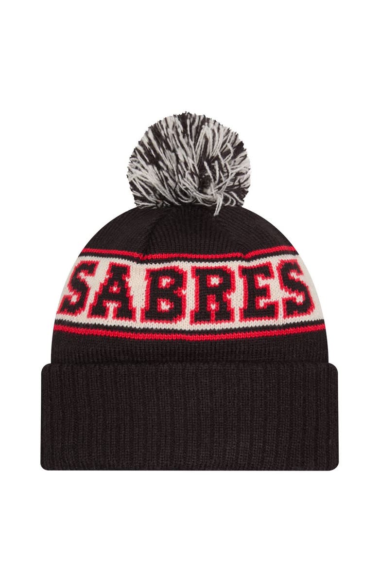 New Era Men's New Era Black Buffalo Sabres Retro Cuffed Knit Hat with Pom, Alternate, color, Black