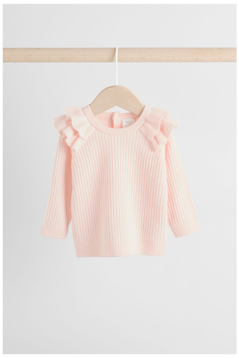 Kids' Ruffle Shoulder Rib Knit Top & Leggings Set, Alternate, color, PINK